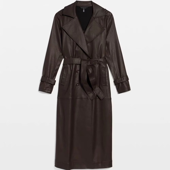 Trench Coat Women's Brown Faux Leather XS
